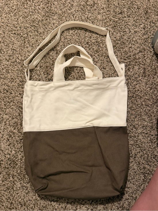 Handbags - Two-Tone Canvas Tote Bag in Cream and Brown